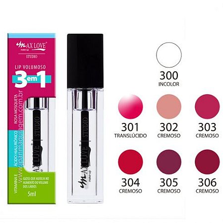 GLOSS LIP VOLUMOSO 3 EM 1 - MAX LOVE - Bellíssima Makeup