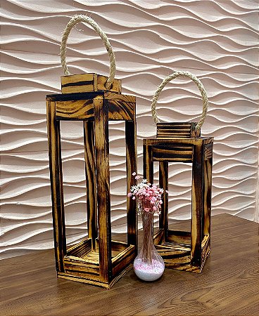 Kit 02 Luminárias Para Velas De Madeira Rustica Tamanho P