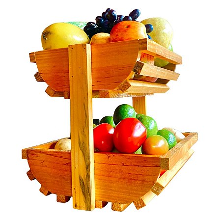Fruteira Dupla De Mesa Madeira Rustica