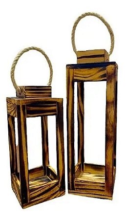 Conjunto Kit 2 Luminárias Para Velas De Madeira Rustica