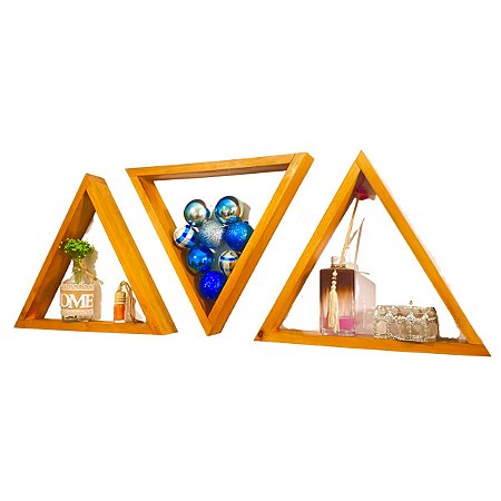 Kit 3 Nichos Prateleira Triangulo Madeira