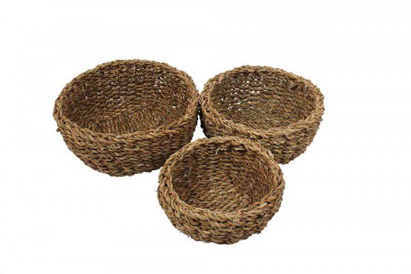 JG 3 PCS CESTO FIBRA NATURAL REDONDO DECORATIVO