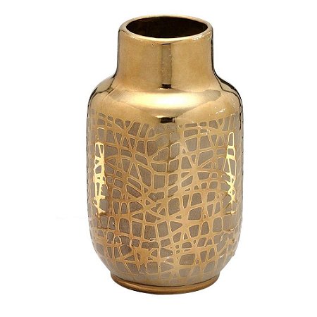 VASO DECORATIVO TRABALHADO DOURADO EM CERAMICA G