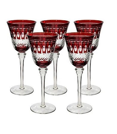 CJ 5 TACAS LAPIDADAS DE CRISTAL ECOLOGICO VERMELHA 220ml