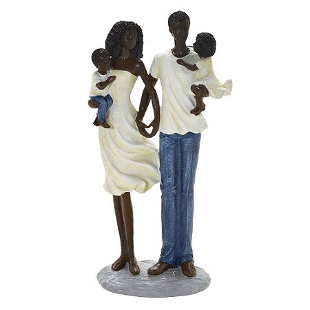 ESCULTURA FAMILIA COLOR DECORATIVA NEGRA CASAL DE FILHOS