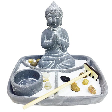 CONJ JARDIM ZEN EM CIMENTO COM BUDA CINZA DECOR