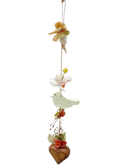 Mobili Decorativo com Passaro  Branco Flores e Coracao