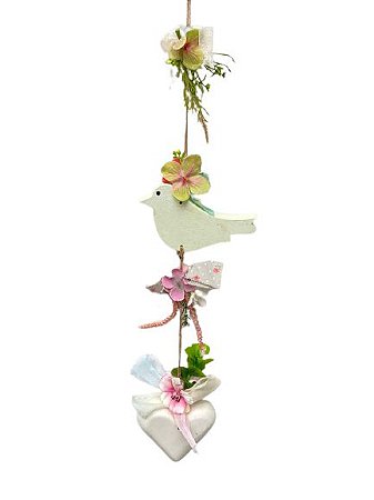 Mobili Decor com Passaro  Flores e Coracao