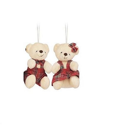 CASAL MINI URSO XADREZ VERMELHO