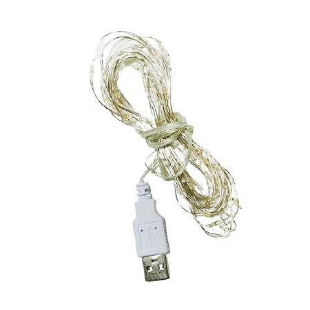 Cordão Led USB Luz Fio De Fada 5 metros 50 leds - Luz Amarela