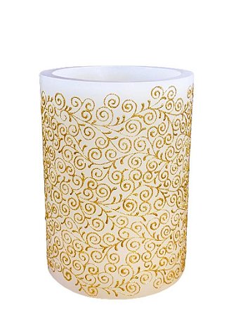 Vela Luminaria Cilindrica Branco e Dourado M