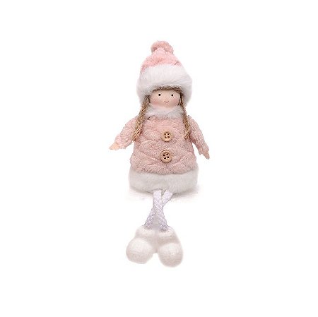 BONECA DECORATIVA C/ GORRO ROSA E BRANCO