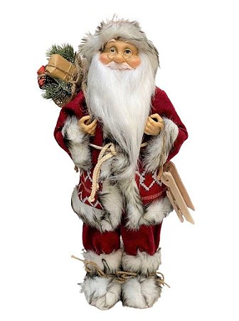 BONECO PAPAI NOEL DECORATIVO COM TRENO E PRESENTES 45cm