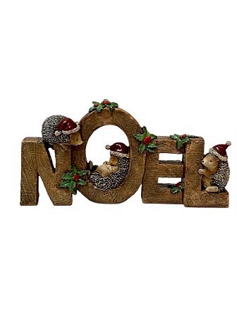 Escultura Decor Ouricos Travessos na Palavra Noel em Resina