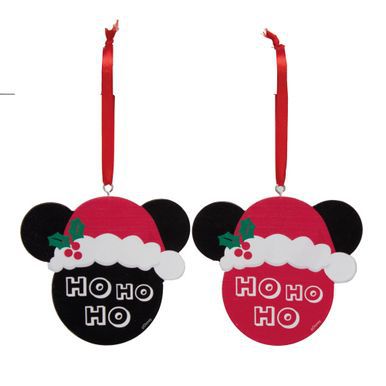 PAR DE ENFEITE P/ PENDURAR EM ARVORE DE NATAL DISNEY MINNIE/MICKEY MOUSE HO HO HO