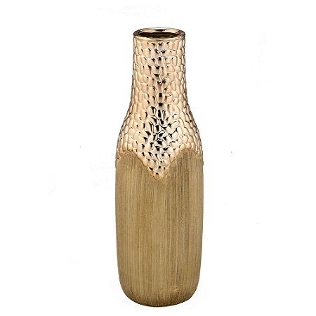 VASO GARRAFA DECORATIVO RUSTICO 2 TONS PRATA E AMADEIRADO G