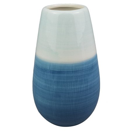 VASO DECORATIVO EM CERAMICA AZUL E BRANCO G