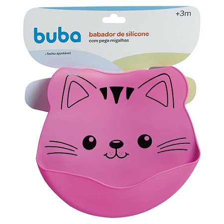 BABADOR DE SILICONE GATINHO COM PEGA MIGALHAS ROSA BUBA