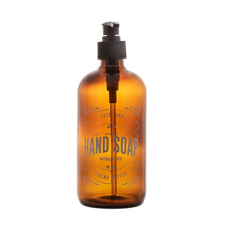 PORTA SABONETE LIQUIDO DE VIDRO AMBAR C/PUMP PRETO 490ml