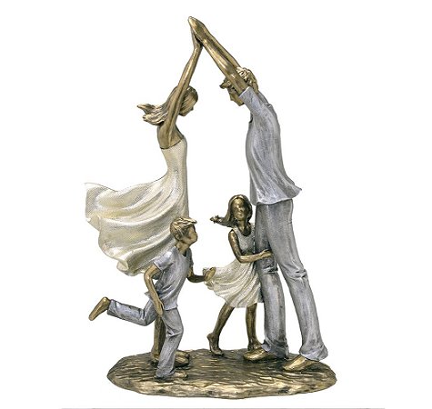 ESCULTURA FAMILIA COM CASAL DE FILHOS EM RESINA DECORATIVA