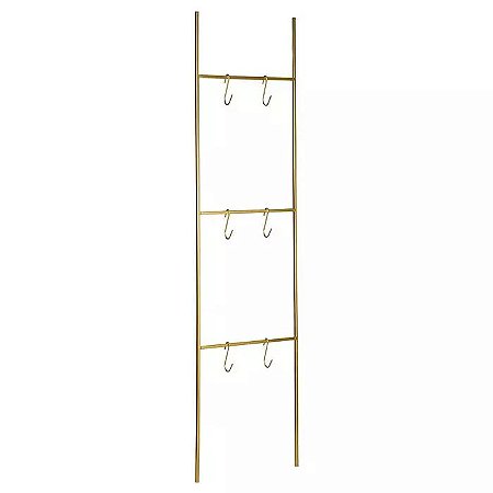 ESCADA DECORATIIVA DOURADA EM METAL COM GANCHOS