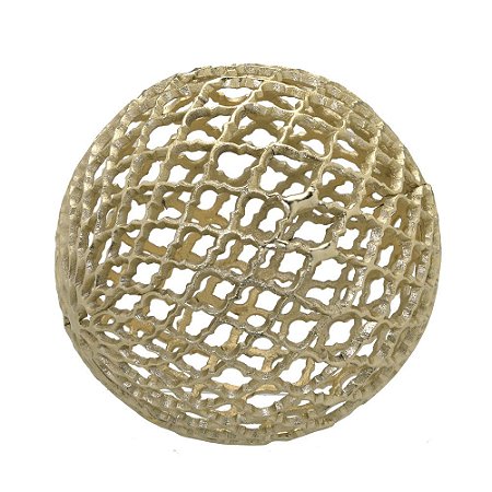 ESCULTURA BOLA DECORATIVA EM METAL DOURADA GEOMETRICA