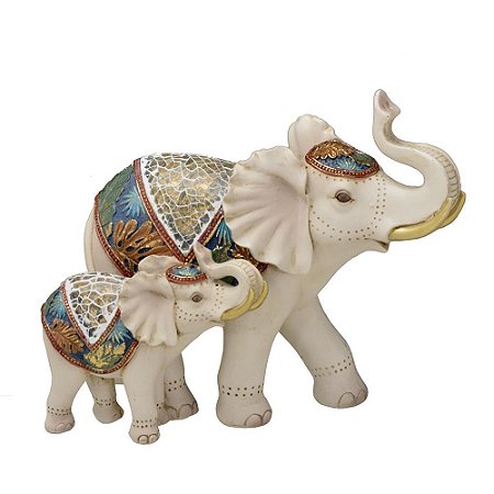 ESCULTURA ELEFANTE DECORATIVO COM FILHOTE