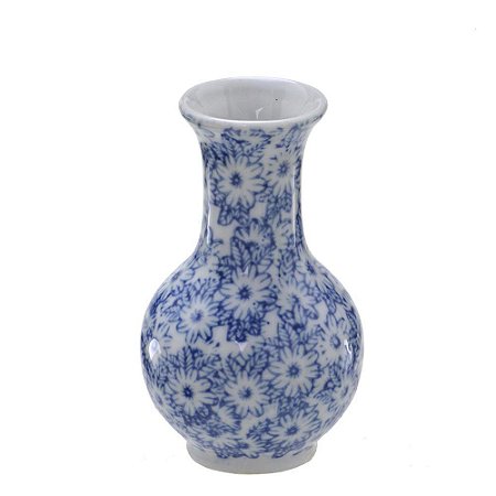 MINI VASO DECORATIVO AZUL E BRANCO FLORAL MOD3