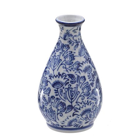 MINI VASO DECORATIVO AZUL E BRANCO FLORAL MOD7