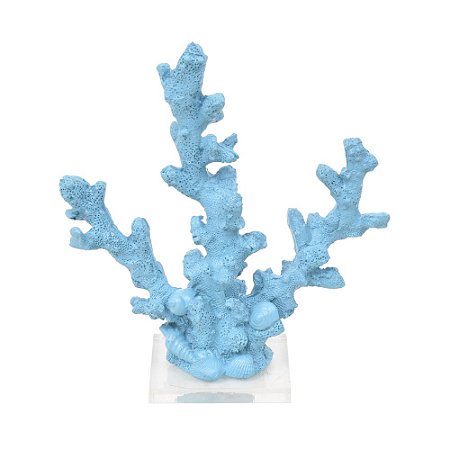 ESCULTURA CORAL AZUL TIFFANY EM RESINA E BASE DE VIDRO P