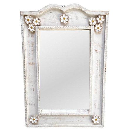 Espelho Decor em madeira Flores brancas G