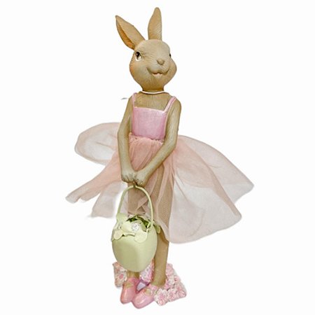 ESCULTURA COELHA PENELOPE COM TRAJE ROSA - EASTER