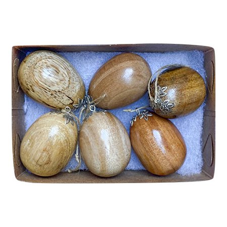 CAIXA C/SEIS OVOS DECOR EM MADEIRA DE LEI TORNEADO