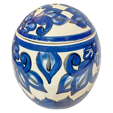 Pote Ovo com tampa em Ceramica Talavera Artesanal Azul