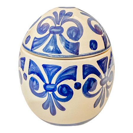 Pote Ovo com tampa em Ceramica Talavera Artesanal Azul e Br