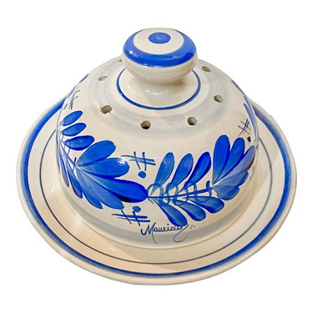 Queijeira Ceramica Pintada a Mão Talavera Azul e Branco