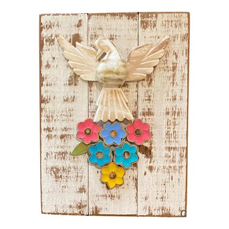 QUADRO ESPIRITO SANTO EM MADEIRA C/FLORES
