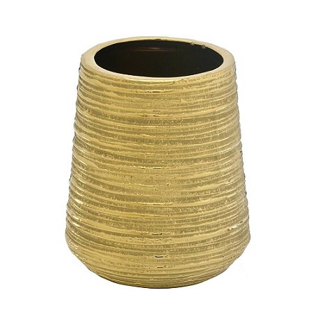 VASO DECORATIVO DE CERAMICA DOURADO RUSTICO COM RANHURAS M