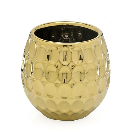 CACHEPOT DECORATIVO DOURADO MARTELADO REDONDO