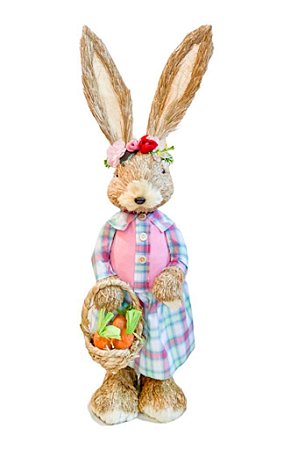 Coelha de Pascoa com vestido xadrez e cesto de cenouras G