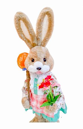 Coelha em Pelucia com vestido florido e caça borboletas 58cm