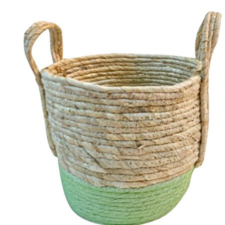 CESTA DECORATIVA PALHA (BEGE VERDE MENTA) M