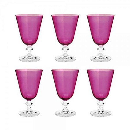 CJ 6 TACAS CRISTAL BOHEMIA  P/VINHO BELLA AMETISTA 350ml