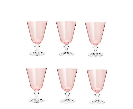 CJ 6 TACAS CRISTAL BOHEMIA P/VINHO BELLA ROSE QUARTZ 350ml