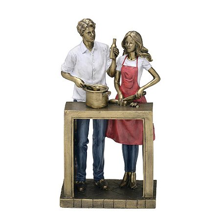 ESCULTURA CASAL COZINHEIRO GOURMET DECORATIVO