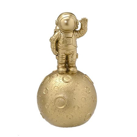 ASTRONAUTA DECORATIVO EM RESINA NO GLOBO DOURADO