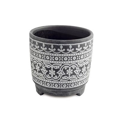 VASO EM CERAMICA PRETO E BRANCO COM PE