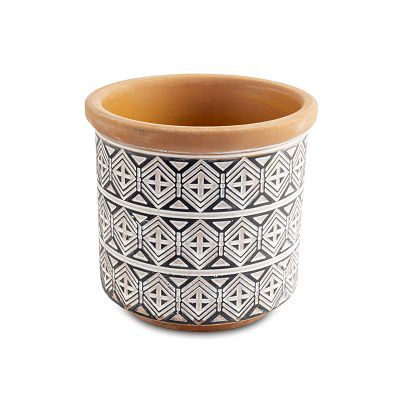 VASO EM CERAMICA TERRACOTA COM DESENHO PRETO E BRANCO DECOR