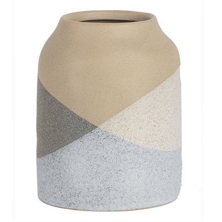 VASO DE CERAMICA TONS DE BEGE E CINZA DECORATIVO M