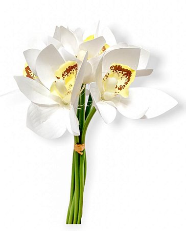 Buque Orquidea Cymbidium - Branco e Amarelo 31cm